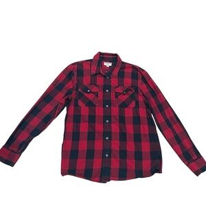 True religion men’s long sleeve plaid flannel utility shirt red navy blue large